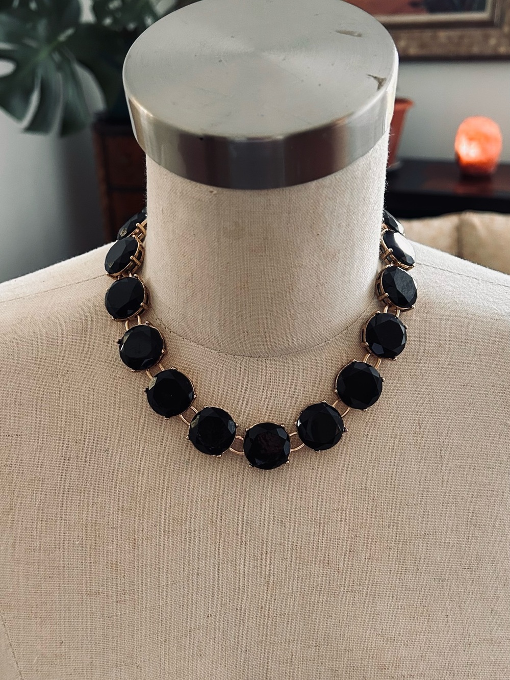 Talbots Gold-Tone Necklace with Black Faceted Stones comes with the earrings.